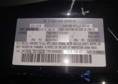 2006 Mazda Mazda5 Sport z USA, uszkodzony, nr VIN JM1CR29L760109236